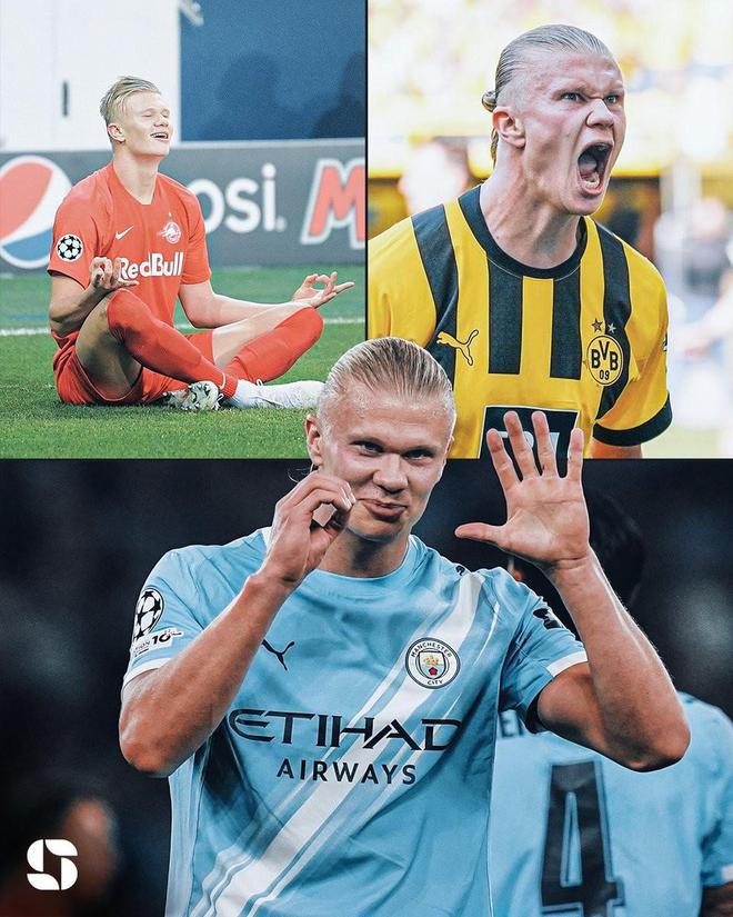 代表三支不同球队连续5场欧冠进球，哈兰德是历史第一人